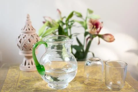 Water Pitcher &amp; Glasses Stock Photos