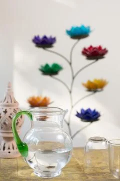 Water Pitcher &amp; Glasses Stock Photos