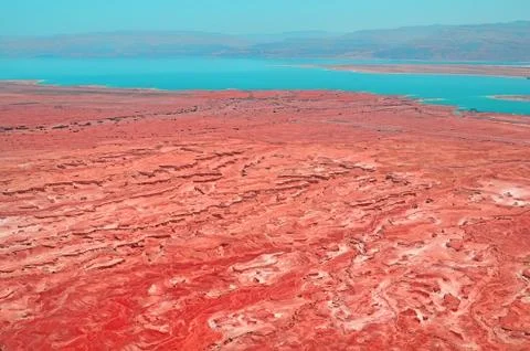 Water on planet Mars, view from the height of the dead sea in Israel and the  Stock Photos