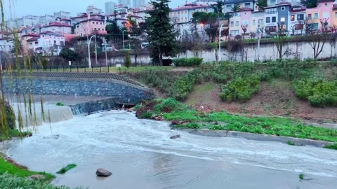 Water pollution at artificial river Stock Footage 307152023