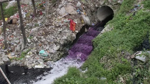 Water pollution in Bangladesh caused by Textile Industries Stock Footage