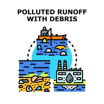 Water pollution causing environmental damage from polluted runoff Stock Illustration