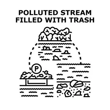 Water pollution cycle causing environmental damage and ecosystem degradation Stock Illustration