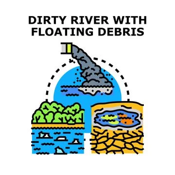 Water pollution dirty river environmental impact concept Stock Illustration