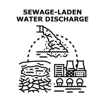 Water pollution discharge causing environmental ecological damage Stock Illustration