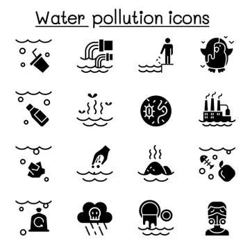 Water pollution icon set Stock Illustration