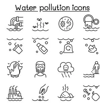 Water pollution icon set in thin line style 스톡 일러스트