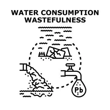 Water pollution illustration explaining modern challenges of unsustainable co Illustration