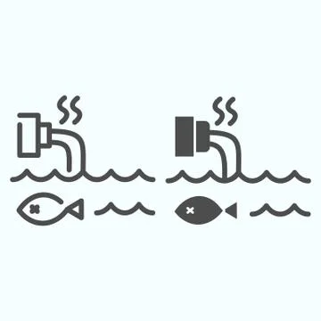 Water Pollution line and solid icon. Contaminated dirty sea water and pipe Illustrazione stock