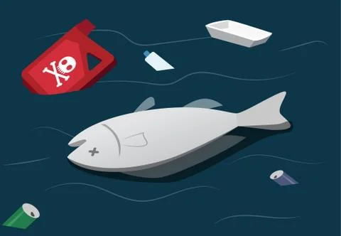 Water pollution make dead fish, vector Stock Illustration