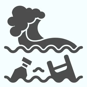 Water Pollution solid icon. Plastic in sea with wave illustration isolated on イラスト素材