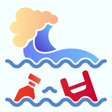 Water pollution solid icon. Plastic in sea with wave illustration isolated on イラスト素材