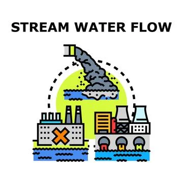 Water pollution stream flow industry environment problem Stock Illustration