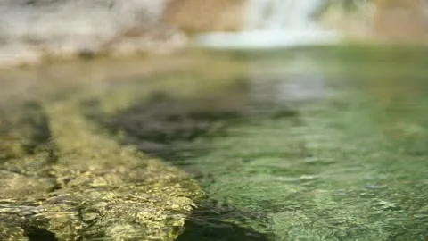 Water in the pool that is created by a waterfall (slow motion) Stock-Footage 219634245
