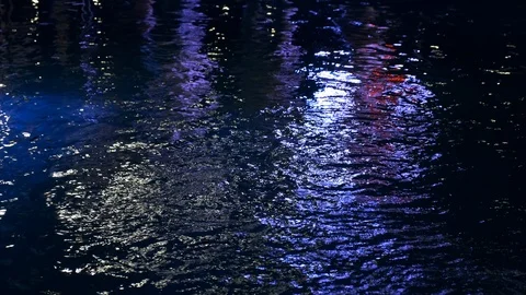 Water in the pool at night at the party. reflection Stock Footage 114239848