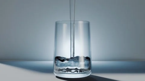 Water pouring into empty glass. Slow Motion. 4K, 3d, White background. Stock Footage 270242183
