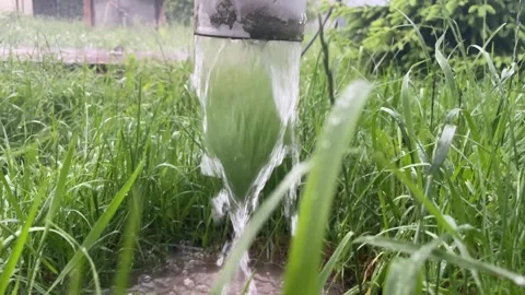 Water pouring from gutter in storm Stock Footage 336493138