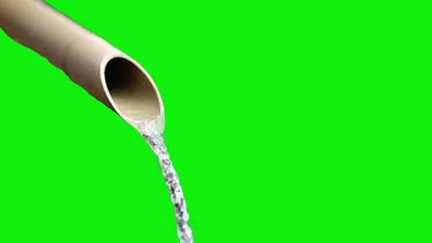Water Pouring from Pipe on Green Screen - Clear Liquid Flow Loop Stock Footage 336703561