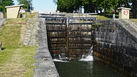 Water pouring at sluice gate Stock Footage 94692467