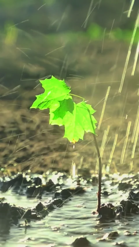 Water pouring on small seedling in soil under daylight Stock-Footage 316990448