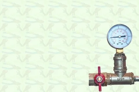 Water pressure gauge on pipe,shut off,pattern of pliers,adjustable wrenches Ilustração Stock