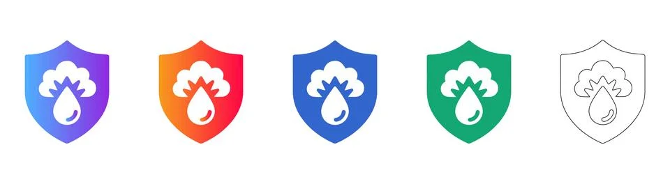 Water Protection Shield Icon Vector Set Stock Illustration