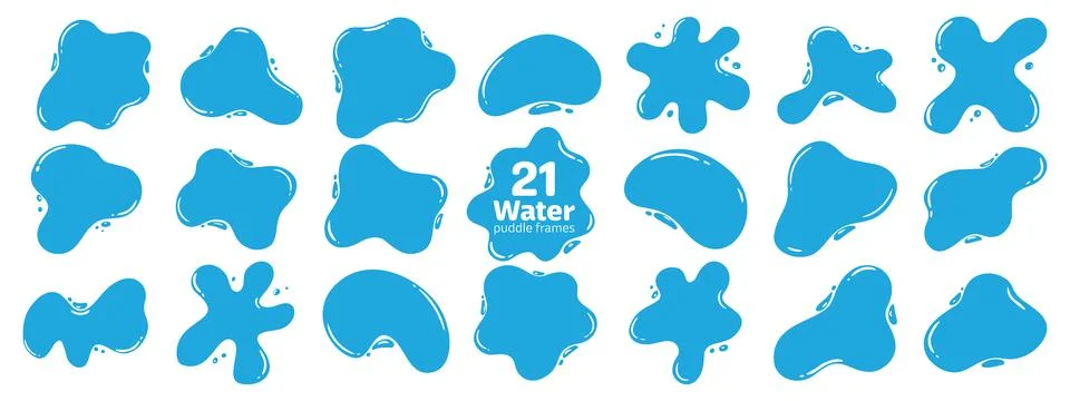 Water puddle frame set with blue liquid shapes. Organic splash blobs and wa.. Stock Illustration
