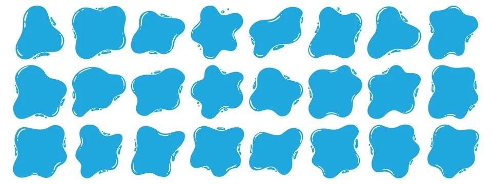 Water puddle frame set with blue splash blobs. Organic liquid shapes and wa.. Stock Illustration