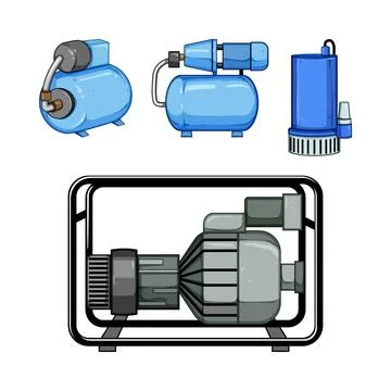 Water pump and generator set cartoon illustration Stock Illustration