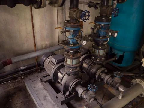 Water pump booster system panel for piping Foto stock