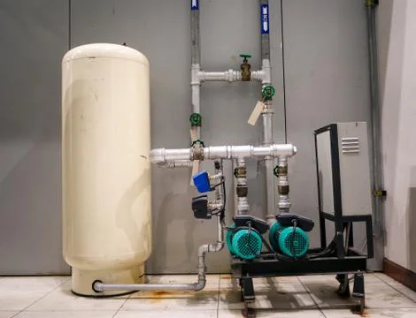 Water pump booster system panel for piping Foto stock