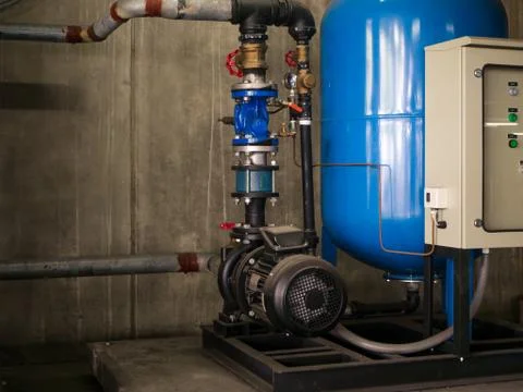 Water pump booster system panel for piping Stock-Fotos