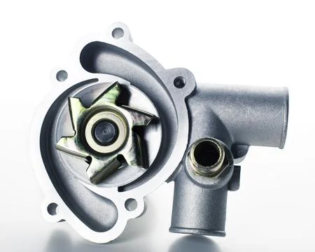 Water pump component designed for vehicle cooling systems in sleek metallic Stock Photos