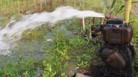 Water pump generator is generating Stock Footage 304061006