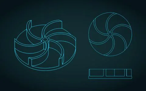 Water pump impeller blueprints Stock Illustration