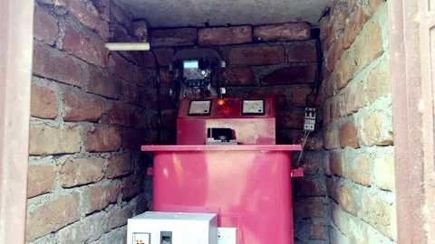 Water Pump Motor and Stabilizer Installed for Borewell Water Stockbeeldmateriaal 339778583