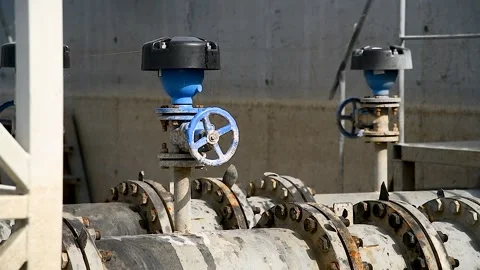 Water pumping station on the river Stock Footage 252519695