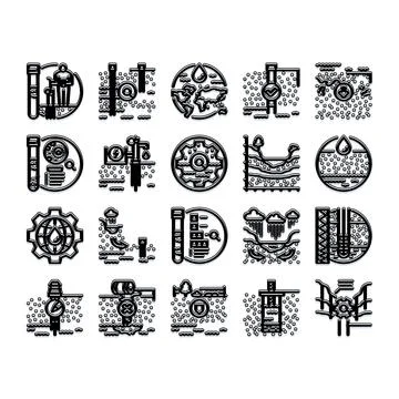 Water purification and quality testing process icons Stock Illustration