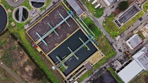 Water purification plant processes wastewater for clean water Stockbeeldmateriaal 337391908