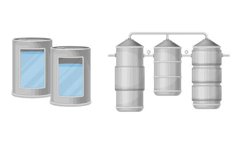 Water Purification Process with Filtration and Distillation in Cylindrical Tank Stock Illustration