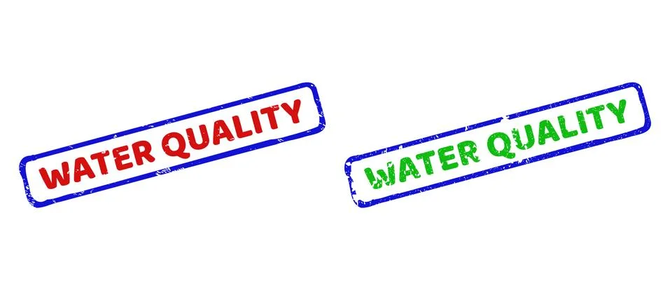 WATER QUALITY Bicolor Rough Rectangle Watermarks with Grunged Textures Stock Illustration