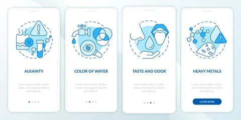 Water quality testing blue onboarding mobile app screen Stock Illustration