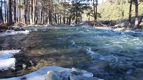Water quickly current in the freezing river Stock Footage 73561813