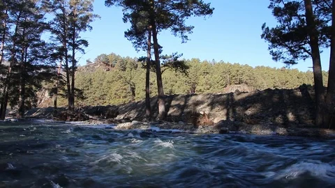 Water quickly current in the freezing river Stock Footage 73561824