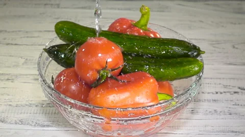 Water raining on fresh fruit and vegetables in slow motion Stock Footage 60039508
