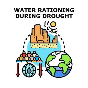 Water rationing during drought impacting global population Stock Illustration