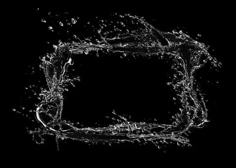 Water rectangle splash isolated on black background Stock Photos