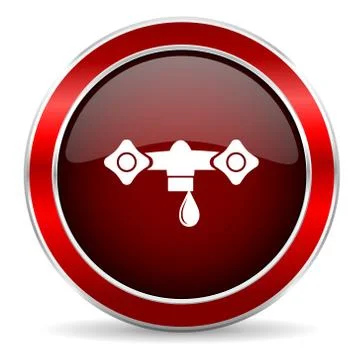 Water red circle glossy web icon, round button with metallic border Stock Illustration