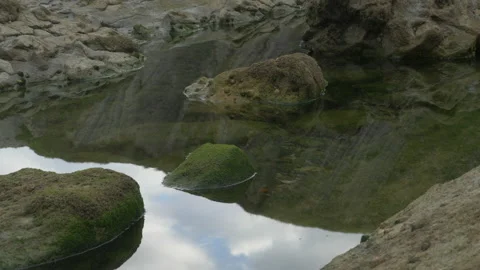 Water reflecions of ocean cliffs in Spain 4K Stock Footage 137710502