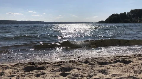 Water Reflection at Beach 4K Waves Sand Blue Sky Relax Stock Footage 115579774